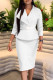 White Elegant Solid Color Patchwork With Belt Turndown Collar Wrapped Skirt Dresses