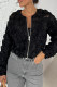 Black Casual Solid Color Patchwork Zipper Flower Shape Zipper Collar Outerwear