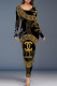 Black Gold Casual Street Geometric Print Letters O Neck Printed Dresses