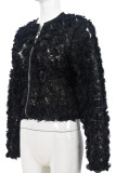 White Casual Solid Color Patchwork Zipper Flower Shape Zipper Collar Outerwear