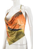 Multicolor Sexy Print Patchwork Halter Tops