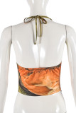 Multicolor Sexy Print Patchwork Halter Tops