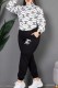 Black Casual Print Basic Zipper Collar Long Sleeve Two Pieces