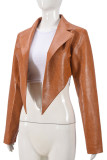 Tangerine Red Street Solid Color Patchwork Turn-back Collar Outerwear