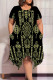 Gold Casual Street National Totem Geometric Print Pocket Irregular Contrast O Neck Printed Plus Size Dresses