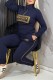 Dark Blue Casual Sportswear Bronzing Pattern Patchwork Zipper Collar Long Sleeve Two Pieces