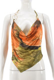 Multicolor Sexy Print Patchwork Halter Tops