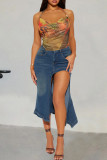 Multicolor Sexy Print Patchwork Halter Tops