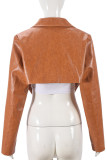 Tangerine Red Street Solid Color Patchwork Turn-back Collar Outerwear