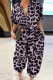 Purple Casual Leopard Print Pocket Buckle Patchwork Turndown Collar Loose Jumpsuits