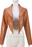 Tangerine Red Street Solid Color Patchwork Turn-back Collar Outerwear