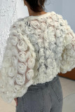 White Casual Solid Color Patchwork Zipper Flower Shape Zipper Collar Outerwear
