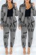 Grey Fashion Casual Print Basic Zipper Collar Long Sleeve Two Pieces