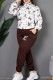 Brown Casual Sportswear Print Basic Zipper Collar Long Sleeve Two Pieces