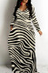 Light Khaki Casual Print Patchwork V Neck Long Dresses