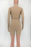 Coffee Casual Letters Patchwork Zipper Zipper Collar Long Sleeve Two Pieces