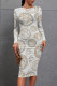 Cream White Casual Street Figure Print Letters O Neck Printed Dresses