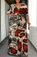 Apricot Casual Street Floral Print Lace Up Contrast V Neck Printed Plus Size Dresses