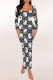 White Casual Letter Print Contrast Square Neck Printed Dresses