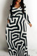 Black And White Casual Print Patchwork V Neck Long Dresses