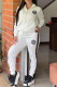 White Casual Letters Embroidered Pocket Patchwork Zipper Zipper Collar Long Sleeve Two Pieces