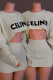 Cream White Casual Letters Patchwork O Neck Long Sleeve Two Pieces
