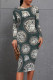 Ink Green Casual Street Figure Print Letters O Neck Printed Dresses