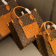 Orange Brown Casual Daily Letters Patchwork Zipper Contrast Bags