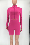 Coffee Casual Letters Patchwork Zipper Zipper Collar Long Sleeve Two Pieces