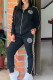 Black Casual Letters Embroidered Pocket Patchwork Zipper Zipper Collar Long Sleeve Two Pieces