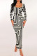 Cream White Casual Print Patchwork U Neck Wrapped Skirt Dresses