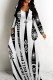 White Black Casual Print Patchwork V Neck Long Dresses