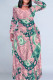 Pink Casual Print Patchwork O Neck Long Plus Size Dresses