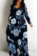 Tibetan Blue Casual Print Patchwork V Neck Long Dresses