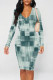 Baby Blue Casual Street Geometric Print Contrast V Neck Printed Dresses