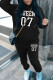 Black Casual Print Pocket Patchwork Hooded Long Sleeve Two Pieces