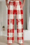 Multicolor Casual Print Pocket Patchwork Loose Mid Waist Straight Full Print Bottoms