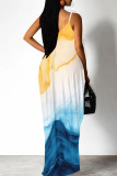 Purple Pink Casual Print Patchwork Spaghetti Strap Sling Dresses