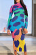 Colour Casual Print Patchwork O Neck Long Dresses