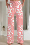 Multicolor Casual Print Pocket Patchwork Loose Mid Waist Straight Full Print Bottoms