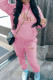 Pink Casual Print Pocket Patchwork Hooded Long Sleeve Two Pieces