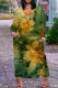 Green Casual Floral Print Basic V Neck Long Plus Size Dresses