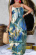 Navy Casual Print Backless Spaghetti Strap Long Dresses