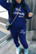 Blue Casual Solid Color Patchwork Hooded Long Sleeve Two Pieces