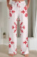 White Red Casual Print Pocket Patchwork Loose Mid Waist Straight Full Print Bottoms