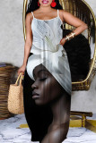 Earth Yellow Casual Figure Print Backless Spaghetti Strap Long Dresses