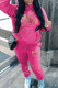 Rose Red Casual Print Pocket Patchwork Hooded Long Sleeve Two Pieces
