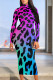 Purplish Blue Casual Print Patchwork O Neck Long Dresses