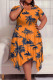 Orange Casual Print Patchwork O Neck Irregular Plus Size Dresses
