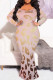Gold Pink Casual Print Patchwork O Neck Fishtail Plus Size Dresses